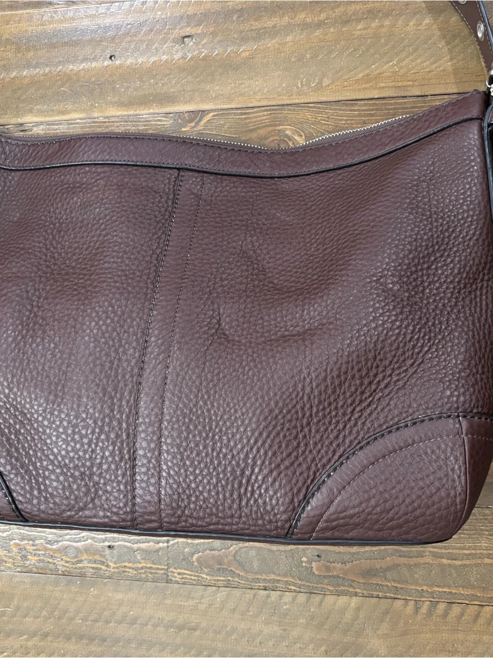 Coach Bleeker Felicia Pebbled Leather Shoulder Bag in Dark Brown